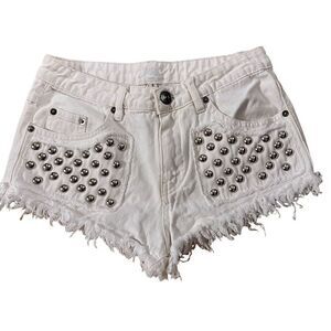 ChiQle~ white denim cut off shorts ~ metal stud detailing ~ size Small